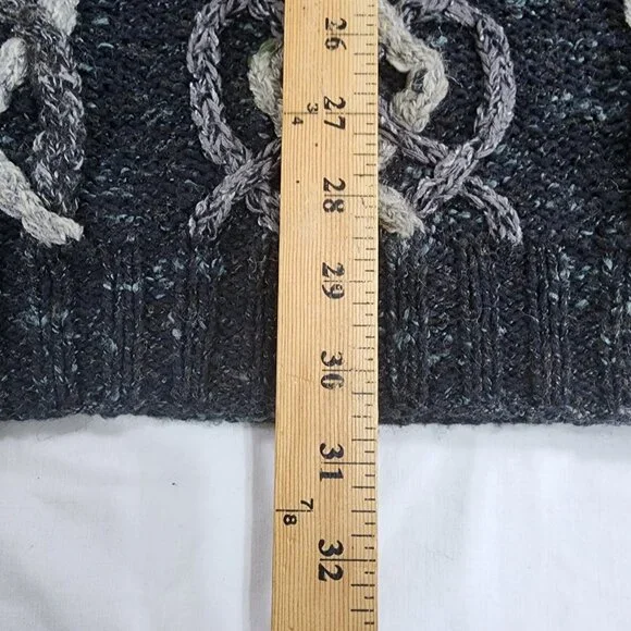 Perry Ellis Sweater Men's XL Gray Vintage Hand Knit 3D Chunky Cable‎ Knitted